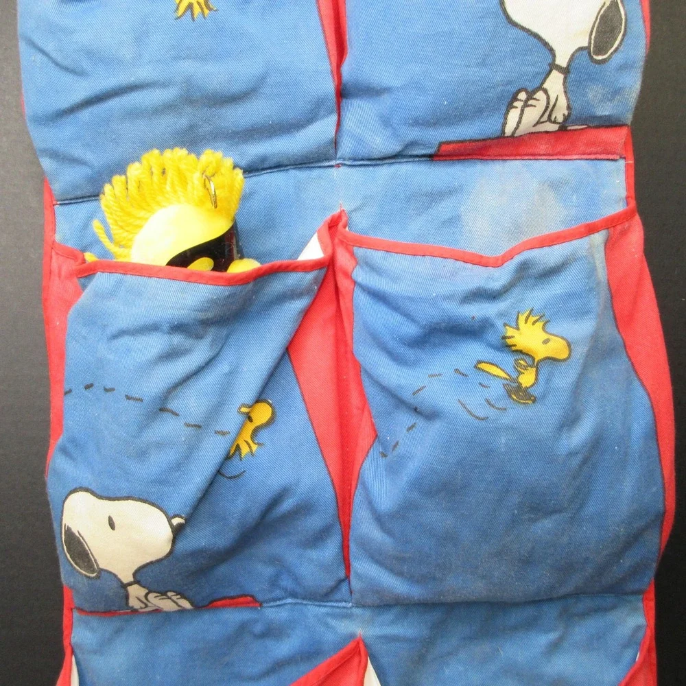 Vintage Peanuts Snoopy Woodstock Hanging Shoe Bag Organizer Storage Blue Red